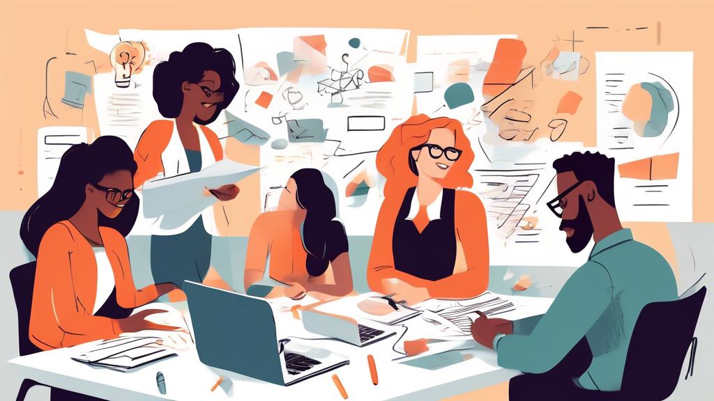 Create an image of a diverse team of professionals brainstorming ideas for a marketing campaign, with a focused copywriter at the center, jotting down notes and crafting compelling messaging for an advertisement. The image should capture the collaborative and creative process of copywriting and highlight the importance of hiring a skilled copywriter for effective communication and marketing strategies.